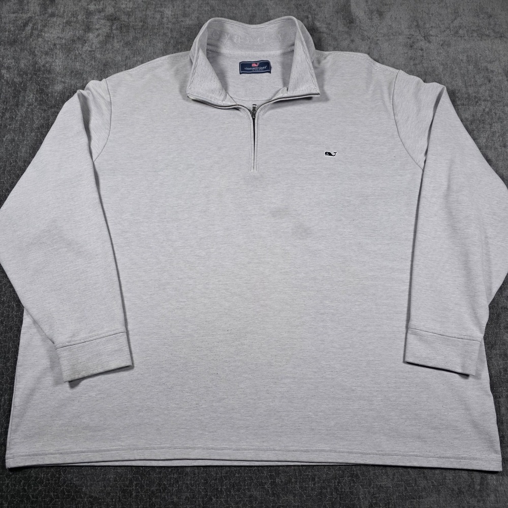Vineyard Vines Mens 3XL Quarter Zip Pullover Gray Micro Stripe Whale Logo Flaws